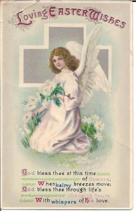 Gel Angel Picking Daisy Easter Postcard Series 3804 - Picture 1 of 1