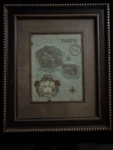 Framed Limited Edition Print by Sally Ray Cairns, Trade Winds I - Map of Tahiti - Picture 1 of 3
