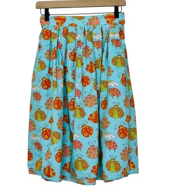 ModCloth Marisol Muro My Playful Ways Swing Skirt Ladybug Print Pleated Size 2 - Image 1 of 4