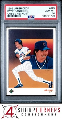 Cubierta superior #675 Ryne Sandberg Hof Cubs lista de verificación PSA 10 1989 Foto 1 de 3