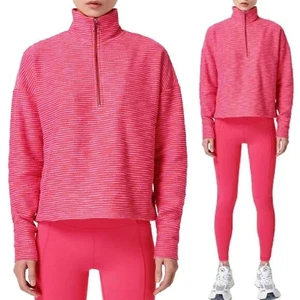 Sweaty Betty Rest Up Struktur Streifen Rosa Half Zip Sweatshirt Pullover Gr. XL - Bild 1 von 10