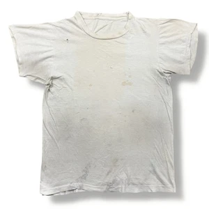 Vintage 60s Blank White Faded Distressed T-Shirt Farmer Grunge Men’s Size Medium - Picture 1 of 5