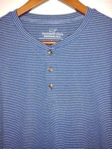Vineyard Vines Edgartown Polo Shirt L Blue Stripe Long Sleeve Henley Pullover - Picture 1 of 3