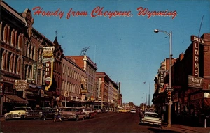 Howdy from Cheyenne,Street View Old Cars,WY Laramie County Wyoming Postcard - Picture 1 of 2