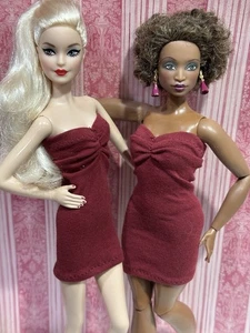 Curvy Barbie / Fashionista Doll / 1:6 Scale Maroon Party Dress ⭐️ R.Dolls ⭐️ - Picture 1 of 2