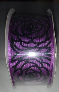 Purple Ribbon Black Rose Print - 1.5" wide 36" long - NEW! - Picture 1 of 1