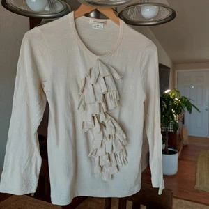 Comme Des Garcons Sz XS Ivory Embellished LS Women Crewneck t-shirt EUC Unique - Picture 1 of 12