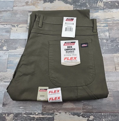Dickies Mens Pants Flex Duck Canvas Utility Carpenter Jeans Moss Green 42x30 - Image 1 of 4