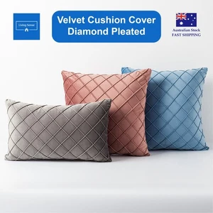 Velvet Cushion Cover Diamond Pleated Pillow Case Sofa Decor Throw Soft Square - Picture 1 of 14