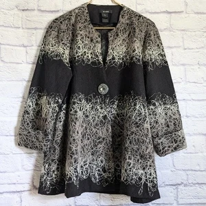 Ali Miles Embroidered Pea Coat Jacket L NEW Black Gray Langenlook Boho Artsy - Picture 1 of 4