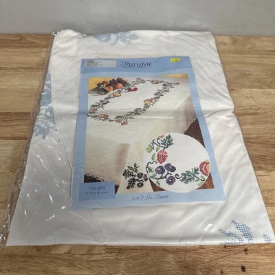 Margot Creation De Paris Needlepoint Les Fruits 64” Round Tablecloth - New - Image 1 of 2