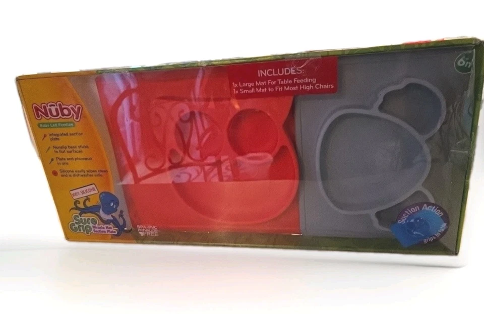 Nuevas alfombrillas de agarre Nuby Sure de alimentación LED para bebé 1 grande para mesa 1 silla alta de silicona Foto 1 de 4