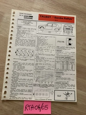 Scheda Tecnica Automobile Talbot Samba Rally 80Cv 1985 RTA - Immagine 1 di 3