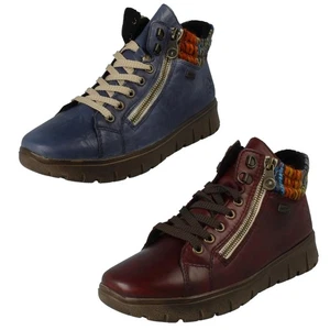 Donna Rieker Tex Pelle Largo Fit Zip Doppia Foderato Stivali Caviglia N1305 - Picture 1 of 19