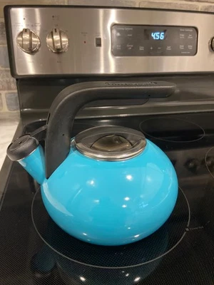 KitchenAid 1.5 Quart Kettle w/ C Handle & Trim Band Teal Blue Whistling Tea Pot - Image 1 of 4