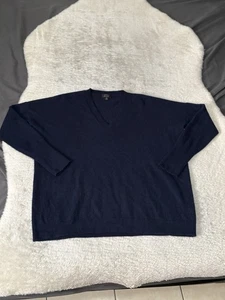 J Crew Womens Navy Blue 100% Cashmere V Neck Oversized Sweatshirt Size Small - Picture 1 of 6