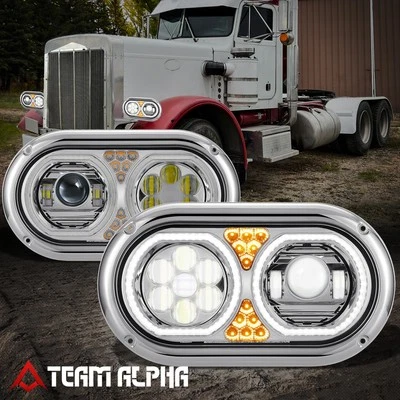 Par de faros proyectores LED DRL cromados/claros para Peterbilt 359 1967-1987 Foto 1 de 4
