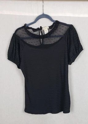 Blusa Emi & Joe M Negra Transparente Punto Suizo Malla Yugo Capricho Gótico Hada Oscura Bruja Foto 1 de 4