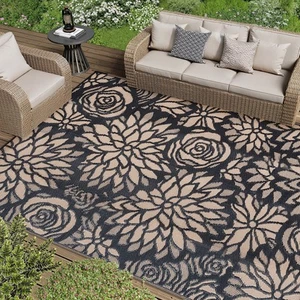 Berthmeer 5'x8' Outdoor Plastic Straw Reversible Rugs Rose Brown Black - Picture 1 of 2