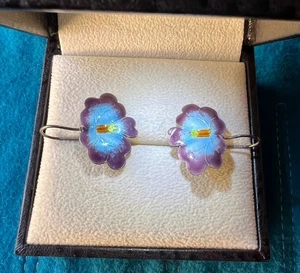 Nachlass Fund Emaille & Vermeil Ohrringe Vintage Silber Lotusblüte - Bild 1 von 6