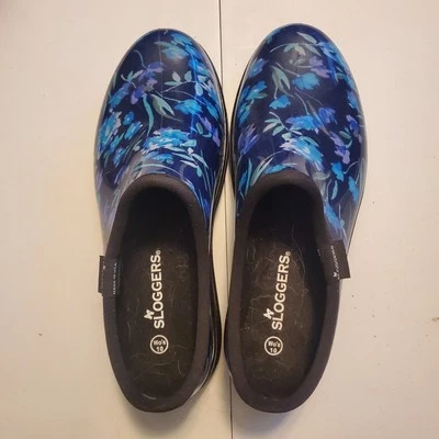 Zapatos de jardín Sloggers talla 10 para mujer de goma sin cordones cómodos azules negros florales Foto 1 de 4