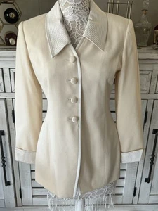 Vintage Albert Nipon Wool Business Evening Cream Lined Jacket Blazer Size 4 - Bild 1 von 11