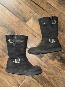 Botas UGG KENSINGTON 5678 Negro Cuero Negro Piel de Oveja Hebilla Mujer 8 - Imagen 1 de 12