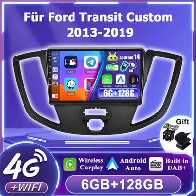 Für Ford Transit Custom 2013-19 Autoradio Car Play Andorid 14 Navi GPS DAB+ HDMI - Bild 1 von 4
