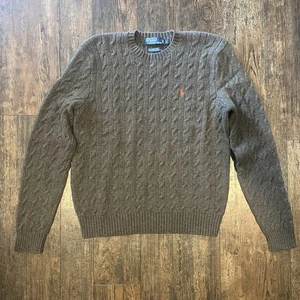 Polo By Ralph Lauren Merino Wool Knit Sweater Green With Orange Logo Size Large - Picture 1 of 5