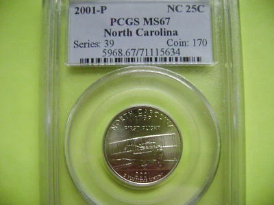 2001-P NORTH CAROLINA PCGS MS67 STATEHOOD BUSINESS STRIKE QUARTER COIN  - Image 1 of 2