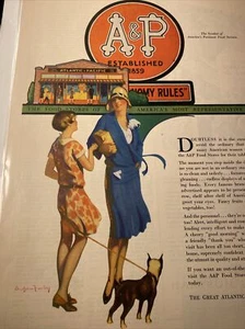 VTG 1929 A&P Grocery Food Store Elegant Fashionable Ladies Dog Art 20's Print Ad - Picture 1 of 6