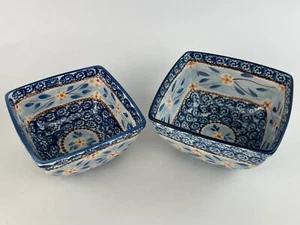 Set Of Two Temptations Old World Blue Nesting Square Mixing Bowls 6 in & 7 in - Picture 1 of 11