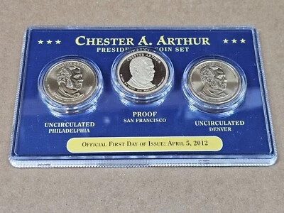 Chester A. Arthur Proof and Uncirculated Three  Presidential Coin Set - Image 1 of 3