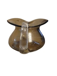 Vintage MCM Hand-Blown Glass Pitcher Clear Applied Handle Smoky Olive Grey Body - Picture 1 of 8