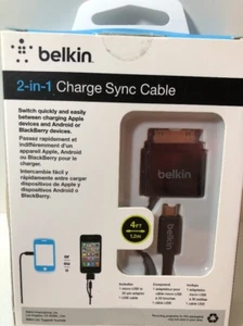Belkin 2 In 1 Charge Sync Cable New Apple Android Blackberry - Picture 1 of 3