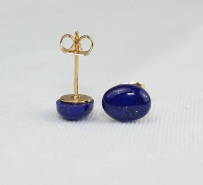 Orecchini In Lapis Lazuli Blu Ovali Cabochon Con Stud 6 Mm X 8 Mm - Immagine 1 di 4