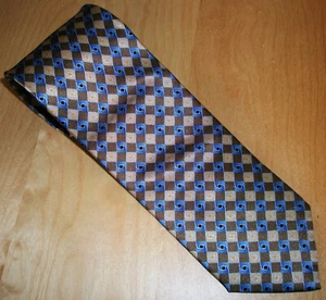 John Ashford Tan & Blue Checks Men's Silk Neck Tie 59" Long x 3.2" Wide (D148) - Picture 1 of 4