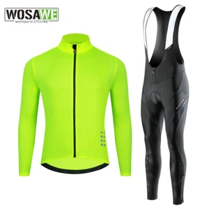 WOSAWE Men Cycling Sports Sets Riding Long Sleeve Jersey Padded Bib Pants Tights - Picture 1 of 27