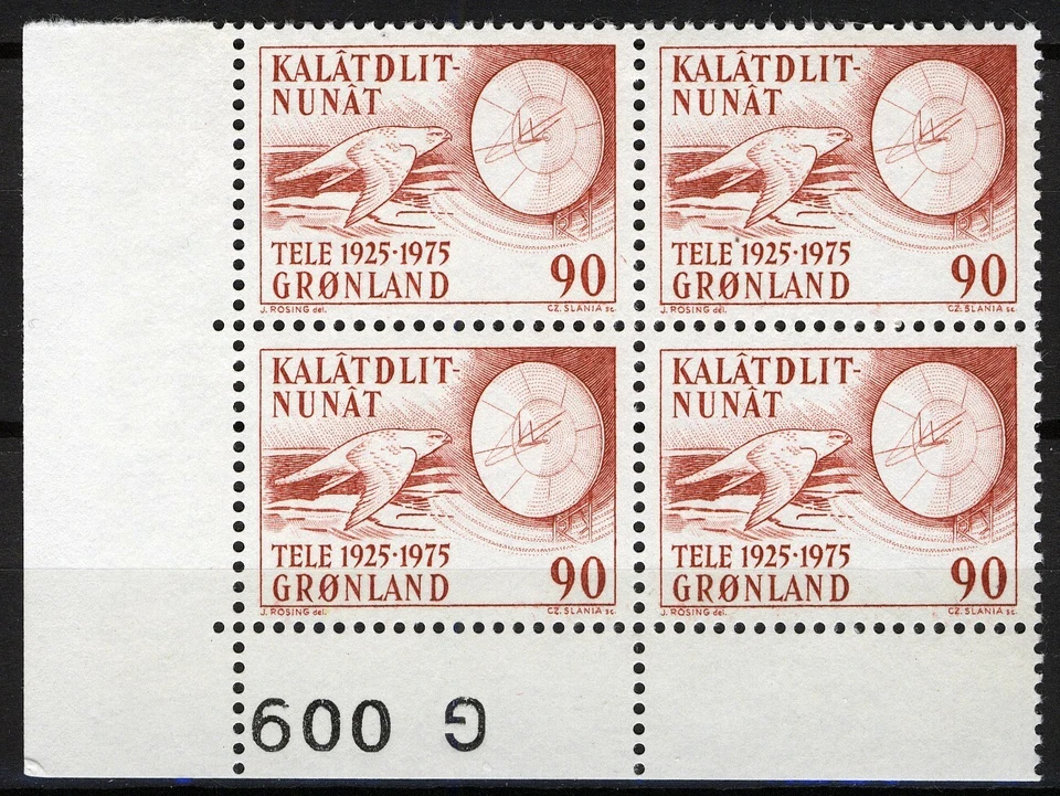 Groenlandia 1975, 90ø Telecom G009 bloque de impresión MNH, Mi 94 Foto 1 de 1