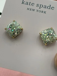 NWT Kate Spade Opal Gold Glitter Square Stud Earrings With Bag - Picture 1 of 3
