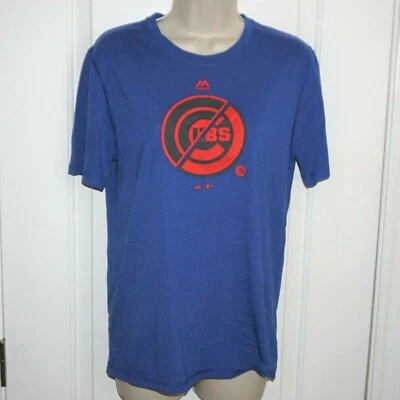 Chicago Cubs T-Shirt Blue Red Short Sleeve Boys Majestic Sz Large 14-16 EUC SL - Image 1 of 4