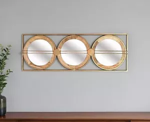 14" Brown and Gold Aluminum and Wood Geometric Framed Accent Mirror - Picture 1 of 8