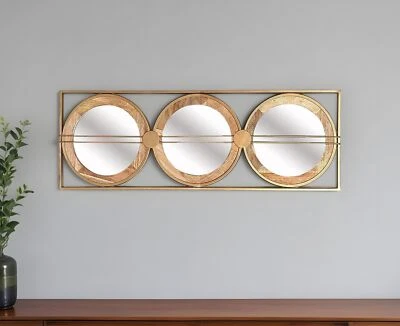 14" Brown and Gold Aluminum and Wood Geometric Framed Accent Mirror - Image 1 of 4