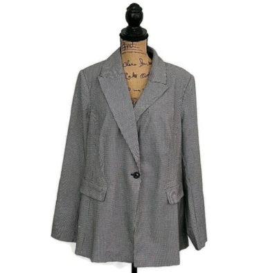 Chaqueta Blazer Lane Bryant Mujer Talla 20 Gris Cuadros 1 Botón Muesca Solapa Carrera Foto 1 de 4