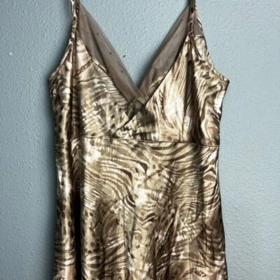 Elegant Animal Print Satin Coquette Babydoll Maxi Night Gown Rhinestone Size L - image 1 of 4