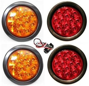 Remolque de luz LED con luz LED con freno de parada redondo de 4" brillante 2 ámbar 2 rojo redondo con kit - Imagen 1 de 7