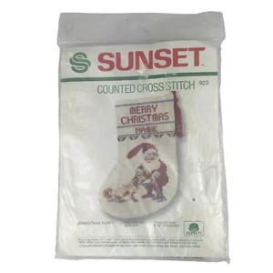 Sunset Stocking Cross Stitch Santa Christmas Puppy 923 Small Holiday NeedleCraft - Bild 1 von 4