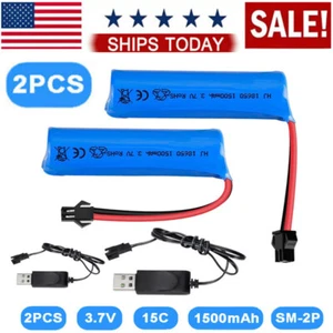 2 pcs 3.7V 1500mAh 18650 Lipo Rechargeable Battery SM Plug USB For RC Cars Boats - Picture 1 of 8