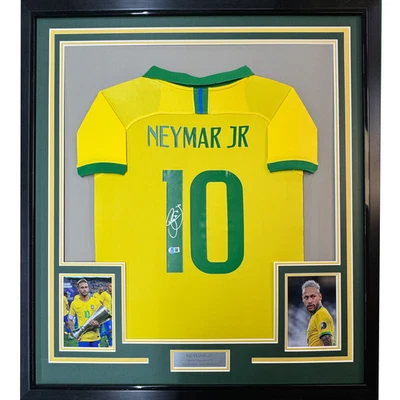 Framed Autographed/Signed Neymar Jr. 35x39 Brazil Soccer Jersey Beckett BAS COA - Image 1 of 2