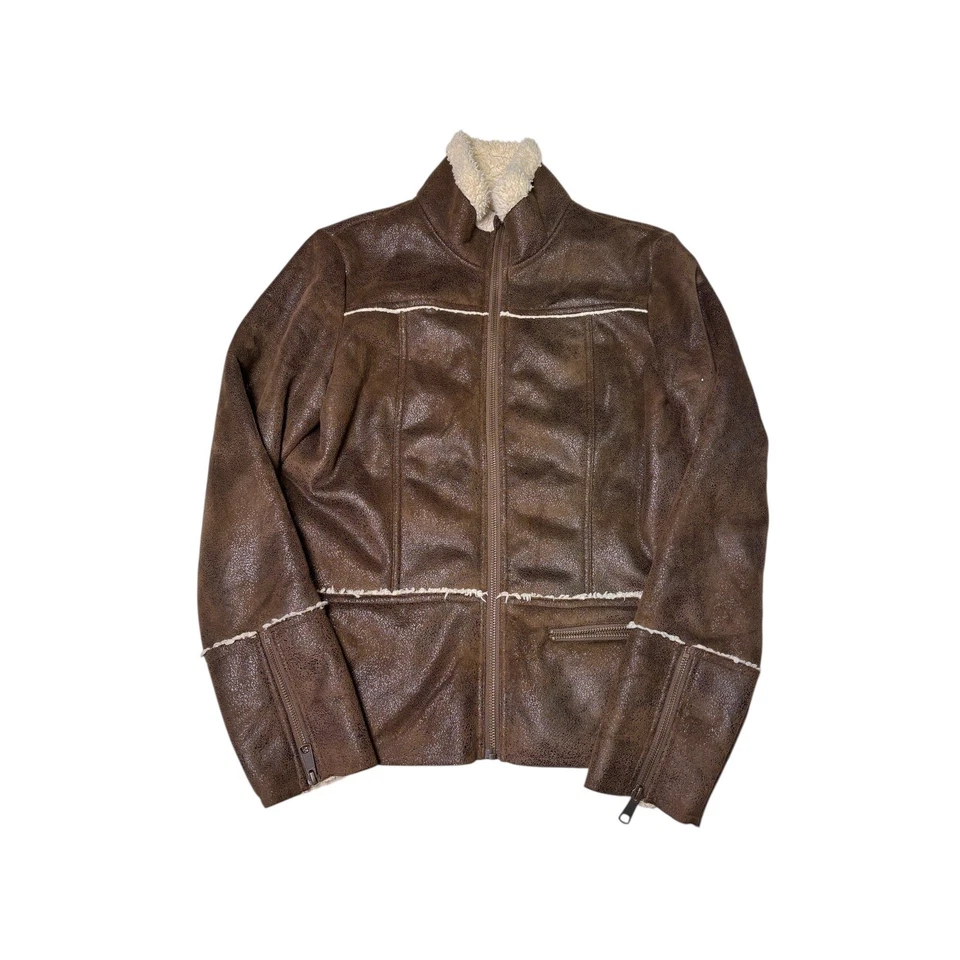 Chaqueta de aviador forrada de sherpa de gamuza sintética marrón PRANA para mujer talla S Foto 1 de 4